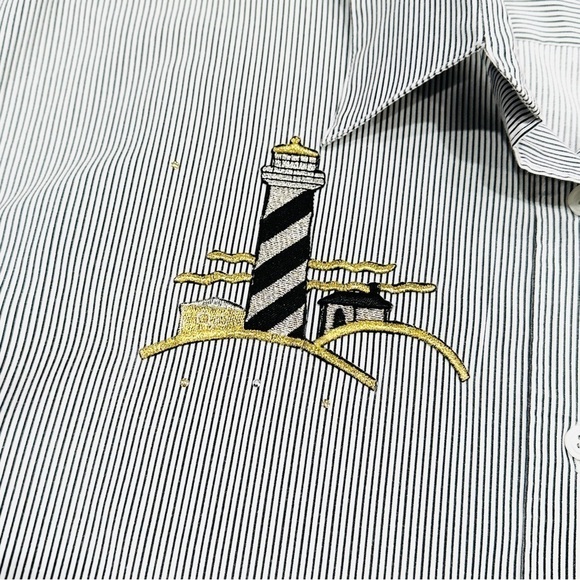 Vintage Las Olas Nautical Embroidered & Embellished Button Down Striped Shirt - Picture 3 of 6